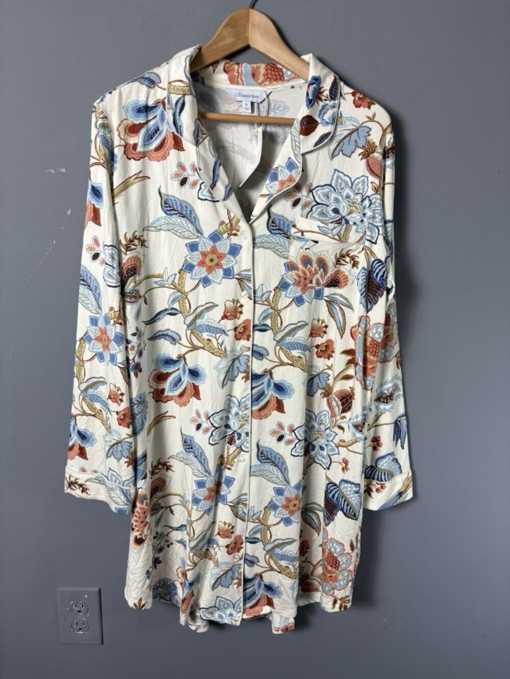 NWT THE COMPANY STORE Womens XL Tencel Modal Nightshirt Sleepshirt Floral/Bird
